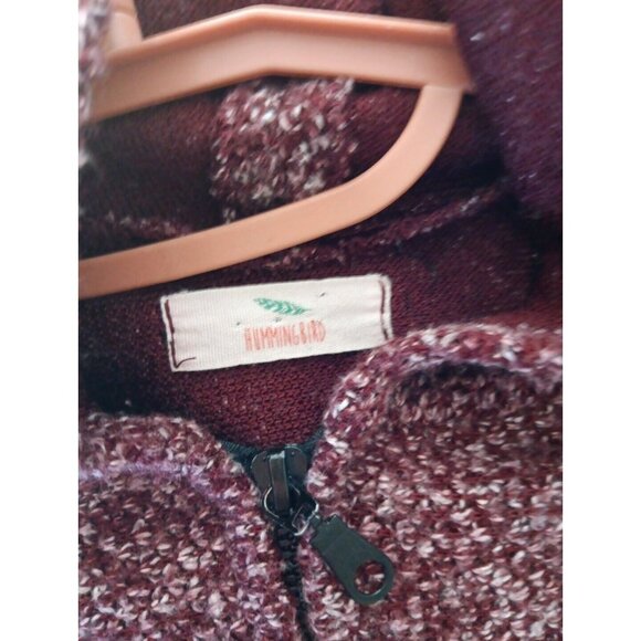 Hummingbird Women's One Size Hooded Poncho Shrug Jacket Maroon Marled Zip Front - Picture 6 of 7